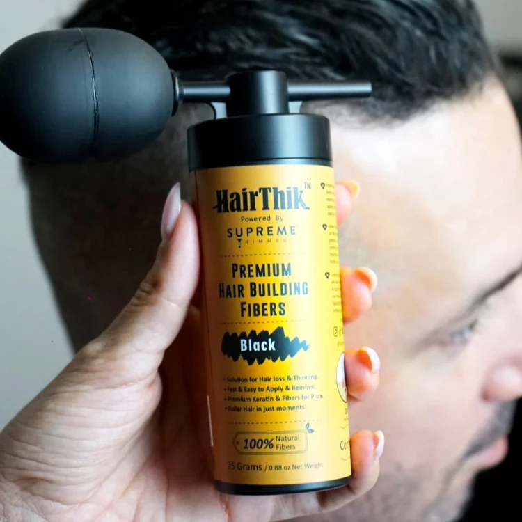 Vlasová vlákna s aplikátorem STpro Hair Think na zahušťování vlasů - černá 25g