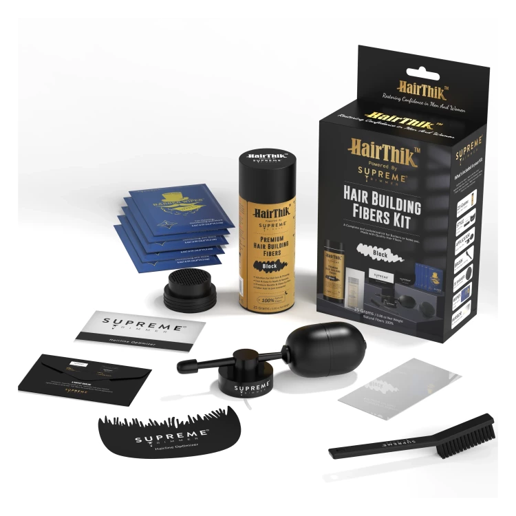 Vlasová vlákna s aplikátorem STpro Hair Thik na zahušťování vlasů - černá 25g