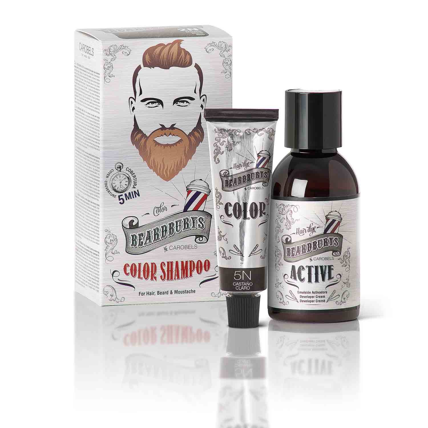 CAROBELS Cosmetics / BEARDBURYS Barvící šampon BEARDBURYS Color Shampoo 5N - na vlasy a vousy - světle hnědý